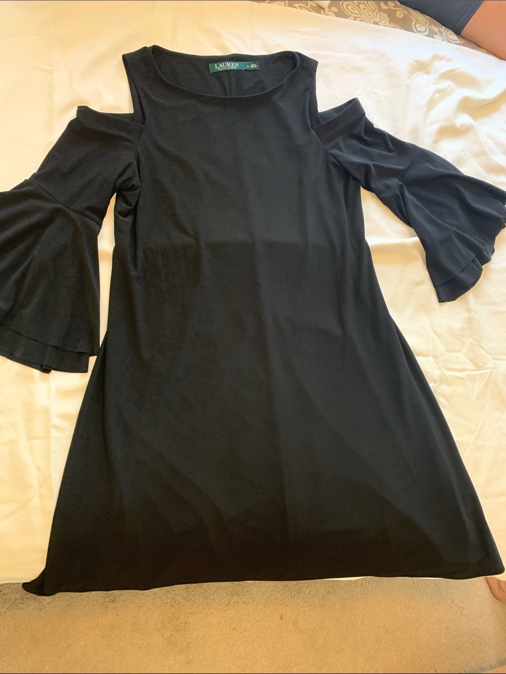 Lauren Ralph Lauren Black Cold-Shoulder Bell-Sleeve Shift Dress